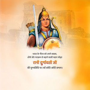 Illustration of Rani Durgavati, a Gond queen known for her bravery and resistance against the Mughal Empire.