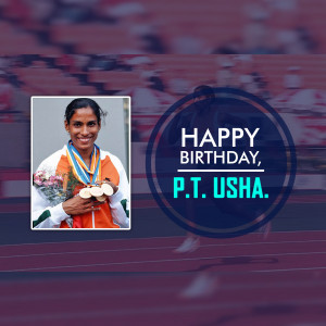 P.T. Usha with medals and a birthday greeting