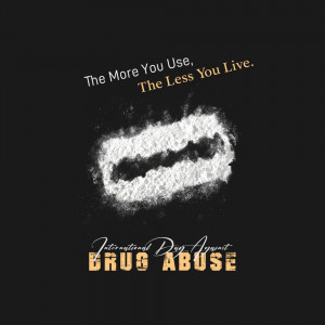 Image promoting awareness for International Day Against Drug Abuse with a stylized depiction of cocaine and text.