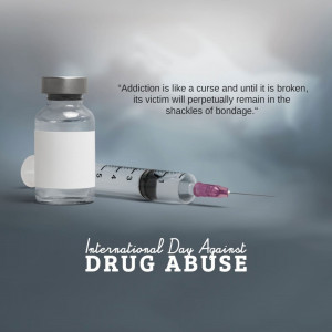 Image depicting a syringe and vial with text about drug abuse