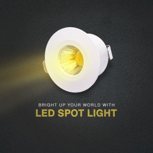 Close-up of a white LED spot light emitting a warm glow