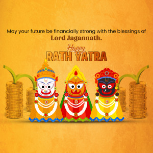 Rath Yatra greeting with Lord Jagannath and financial prosperity theme