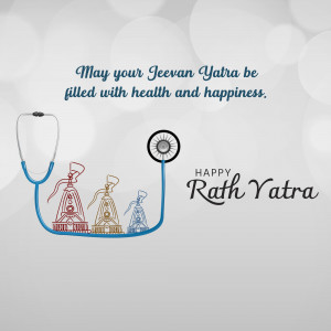 Rath Yatra greeting with stethoscope and temple illustrations