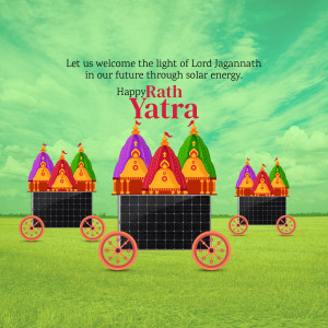 Illustration of colorful chariots with solar panels for Rath Yatra festival