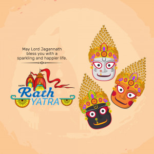Rath Yatra festival illustration with Lord Jagannath faces and temple