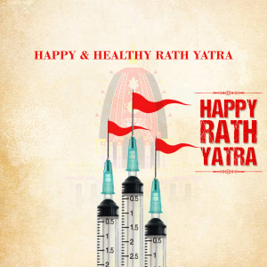 Rath Yatra image with syringes symbolizing health and vaccination