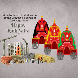 Rath Yatra festival illustration with chariots and construction site