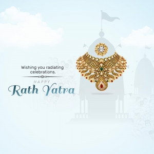 Rath Yatra greeting with a golden necklace and temple background