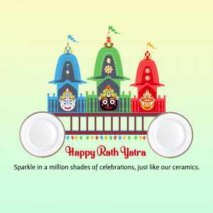 Illustration of three Rath chariots with Lord Jagannath, Balabhadra, and Subhadra deities, celebrating Rath Yatra.