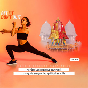 Woman exercising with a Rath Yatra background