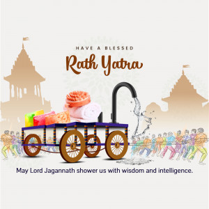 Rath Yatra celebration with a decorated cart and temple background