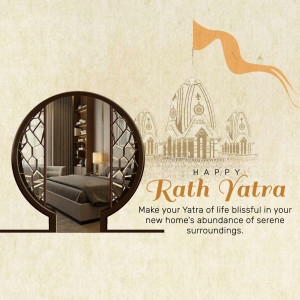 Rath Yatra greeting with temple and bedroom interior