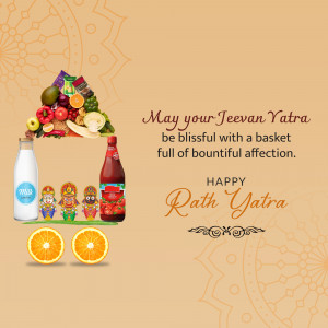 Rath Yatra greeting with fruits, milk, and traditional dolls