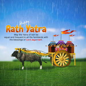 Rath Yatra festival illustration with a decorated chariot pulled by oxen
