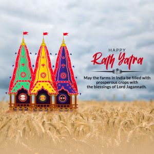 Rath Yatra festival illustration with decorated chariots and wheat field