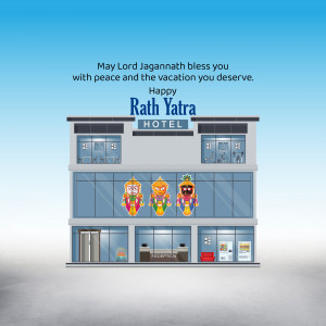 Rath Yatra greeting card with hotel illustration