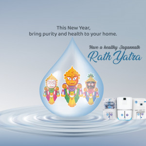 Image depicting Jagannath deities within a water droplet, promoting water purification for a healthy New Year and Rath Yatra.