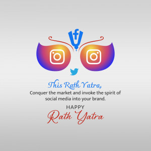 Rath Yatra themed graphic with social media icons