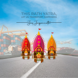 Rath Yatra festival image with decorated chariots and transportation elements.