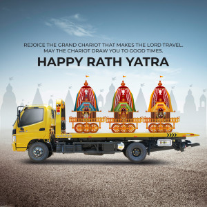 Rath Yatra festival image with chariots on a flatbed truck