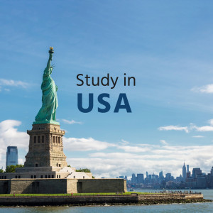 Statue of Liberty with text 'Study in USA'