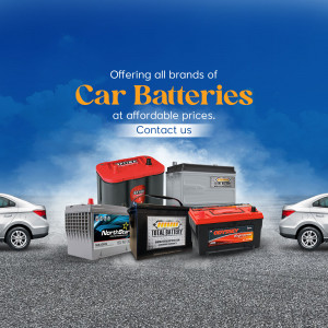 Selection of car batteries with text advertising affordable prices