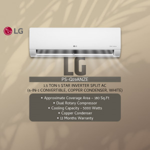 LG 1.5 Ton 5 Star Inverter Split AC - PS-Q19ANZE