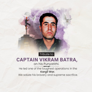 Portrait of Captain Vikram Batra with a tribute message