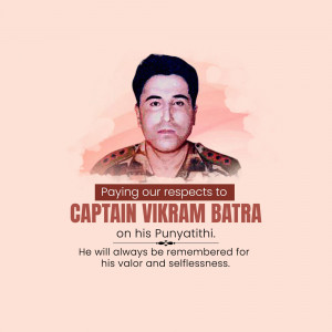 Portrait of Captain Vikram Batra with tribute text