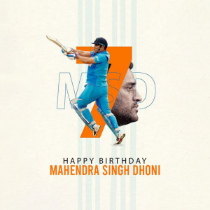 MS Dhoni celebrating his birthday with a cricket shot and portrait