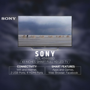 Sony KDL-43W800D 43 inch Smart Full HD LED TV with beach scene displayed on screen