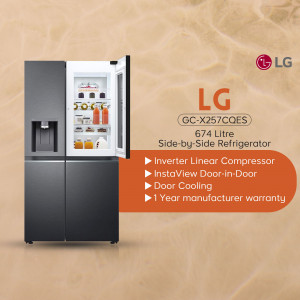 Black stainless steel LG refrigerator with InstaView Door-in-Door feature