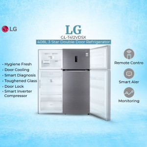 LG GL-T412VDSK 408L 3 Star Double Door Refrigerator - Silver Finish