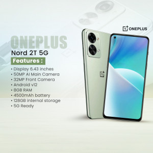 OnePlus Nord 2T 5G smartphone with key features listed