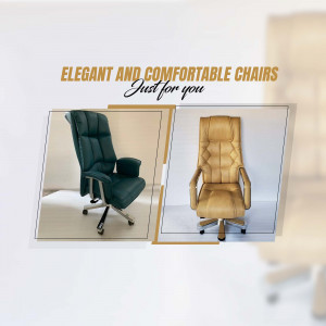 Two elegant office chairs, one green and one tan, displayed in a promotional image.