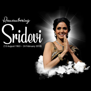Portrait of Sridevi, a beloved Indian actress, with a memorial tribute.