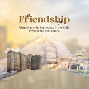 Image depicting hands forming a house shape with buildings inside, celebrating Friendship Day and real estate.