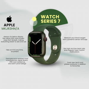 Apple Watch Series 7 in green color with key features highlighted