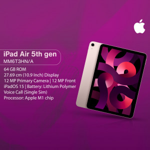 Apple iPad Air 5th generation in space gray color with specifications.