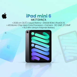 iPad mini 6 in space gray color with product specifications