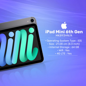 iPad Mini 6th Generation in Space Gray with specifications
