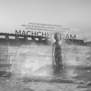A ghostly image of a woman standing in front of Machchhindra Dam, with text overlay.