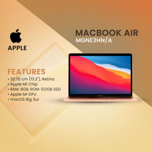 Apple MacBook Air M1 in Gold color with specifications