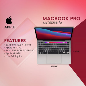 Image of a silver Apple MacBook Pro with specifications listed.