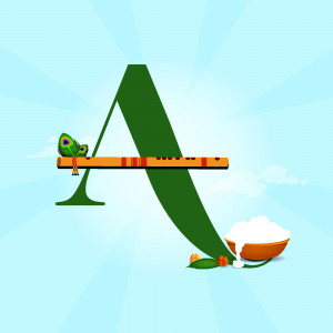 Letter 'A' creatively designed with Krishna elements for Janmashtami