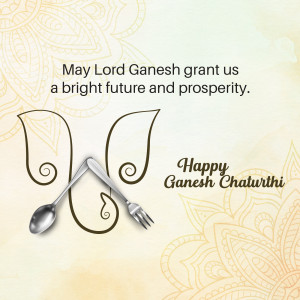 Ganesh Chaturthi greeting with silverware and floral design
