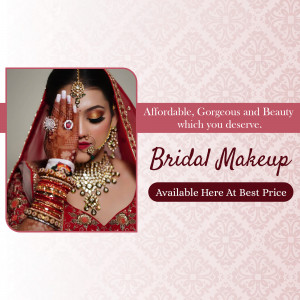 Close-up of a bride with intricate henna and jewelry, promoting bridal makeup services.