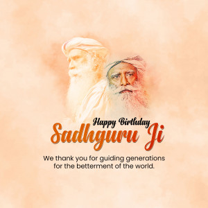 Portrait of Sadhguru Ji with a watercolor effect and birthday greeting