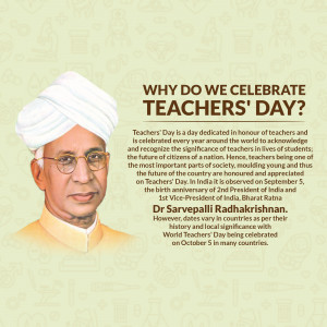 Portrait of Dr. Sarvepalli Radhakrishnan with text explaining Teachers' Day