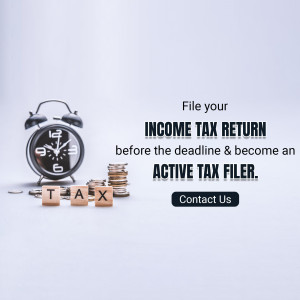 Image depicting a clock, coins, and tax letters with a reminder to file income tax return before the deadline.